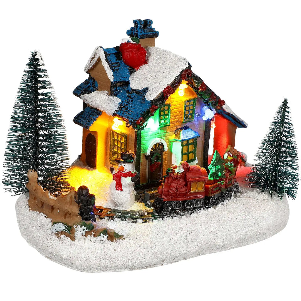 Battery-Operated LED Resin Log Cabin Christmas Ornament-0
