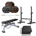 Bench Press Stack with Squat Rack, Weight Plates and Barbell Bar