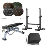 Bench Press Stack with Squat Rack, Weight Plates and Barbell Bar
