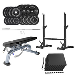 Bench Press Stack with Squat Rack, Weight Plates and Barbell Bar