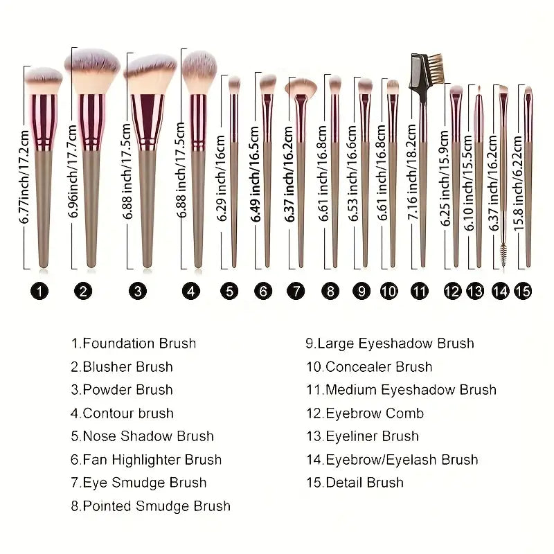 Professional 15-Piece Pro Brush Set for Flawless Makeup Artistry