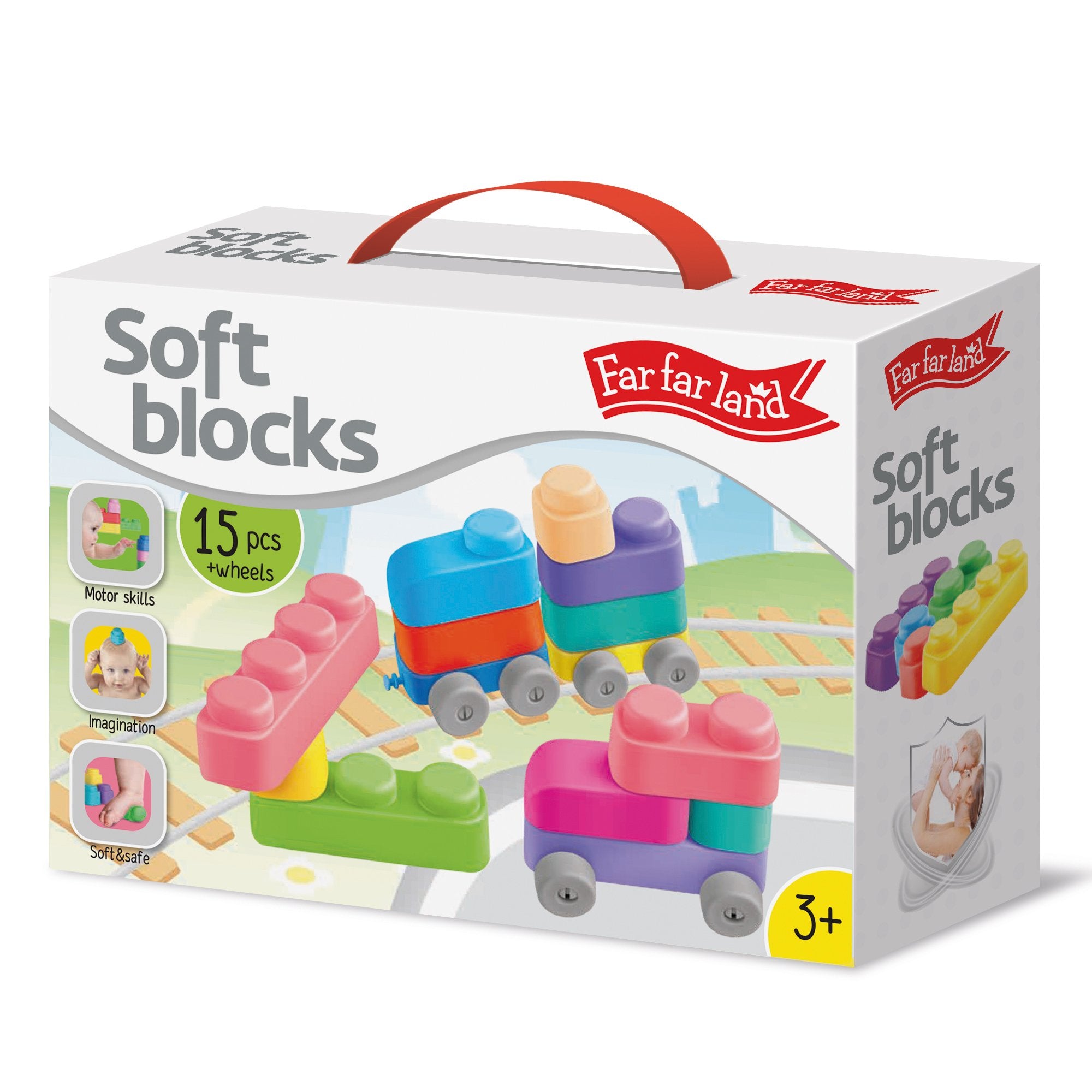 Ensemble de blocs souples en silicone (15 éléments + 12 roues)