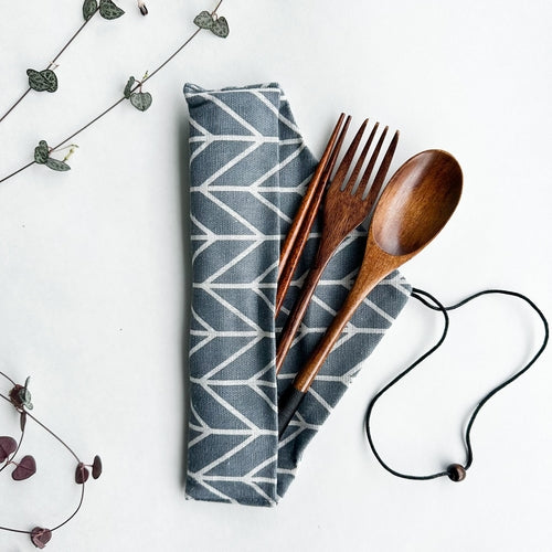 Reusable Handmade Natural Wood Cutlery Set - Plastic Free