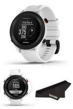 Garmin Approach G15 golf watch with a black cloth on a white background