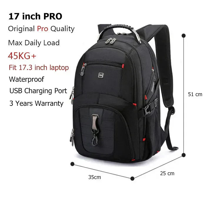 Swiss-Style Waterproof Laptop Backpack with USB Charge Port