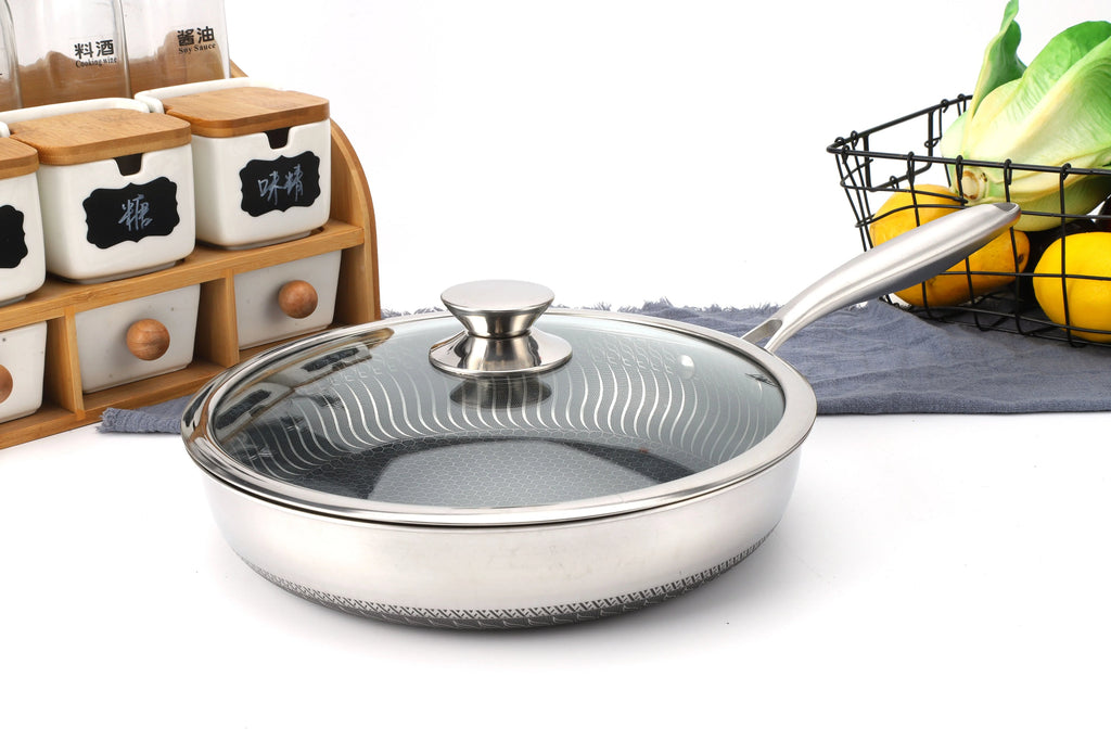 Premium 26/28cm Stainless Steel Frying Pan – Food Grade 304 Non-Stick