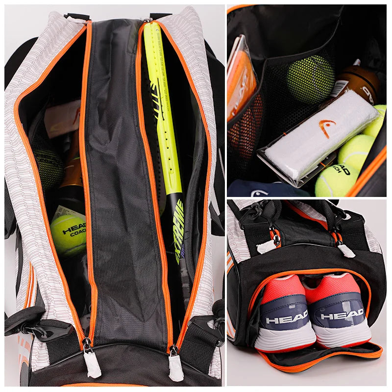Tennis Rackets Bag Large With Separated Shoes Bag - Orange-3