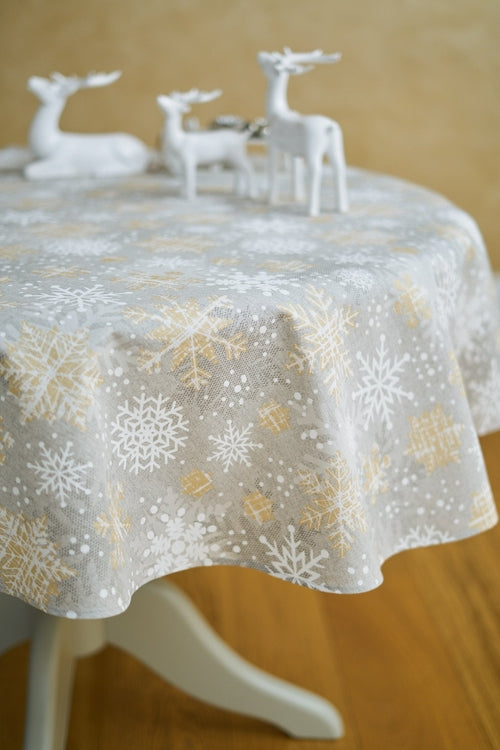 Winter motive Round Tablecloth with snowflake print, Cottom-Poly mix |