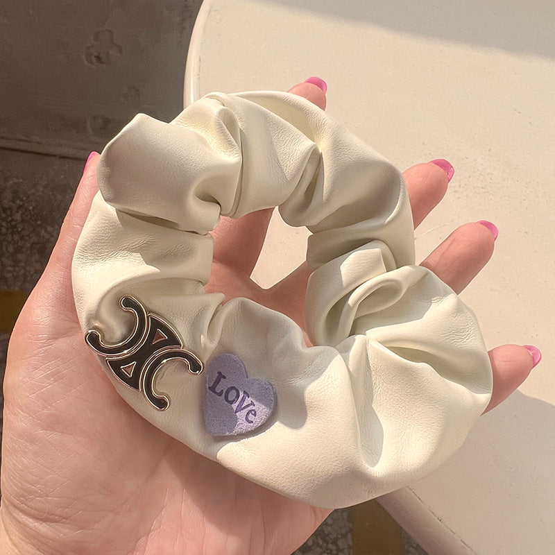 Milky White Love Leather Hair Tie