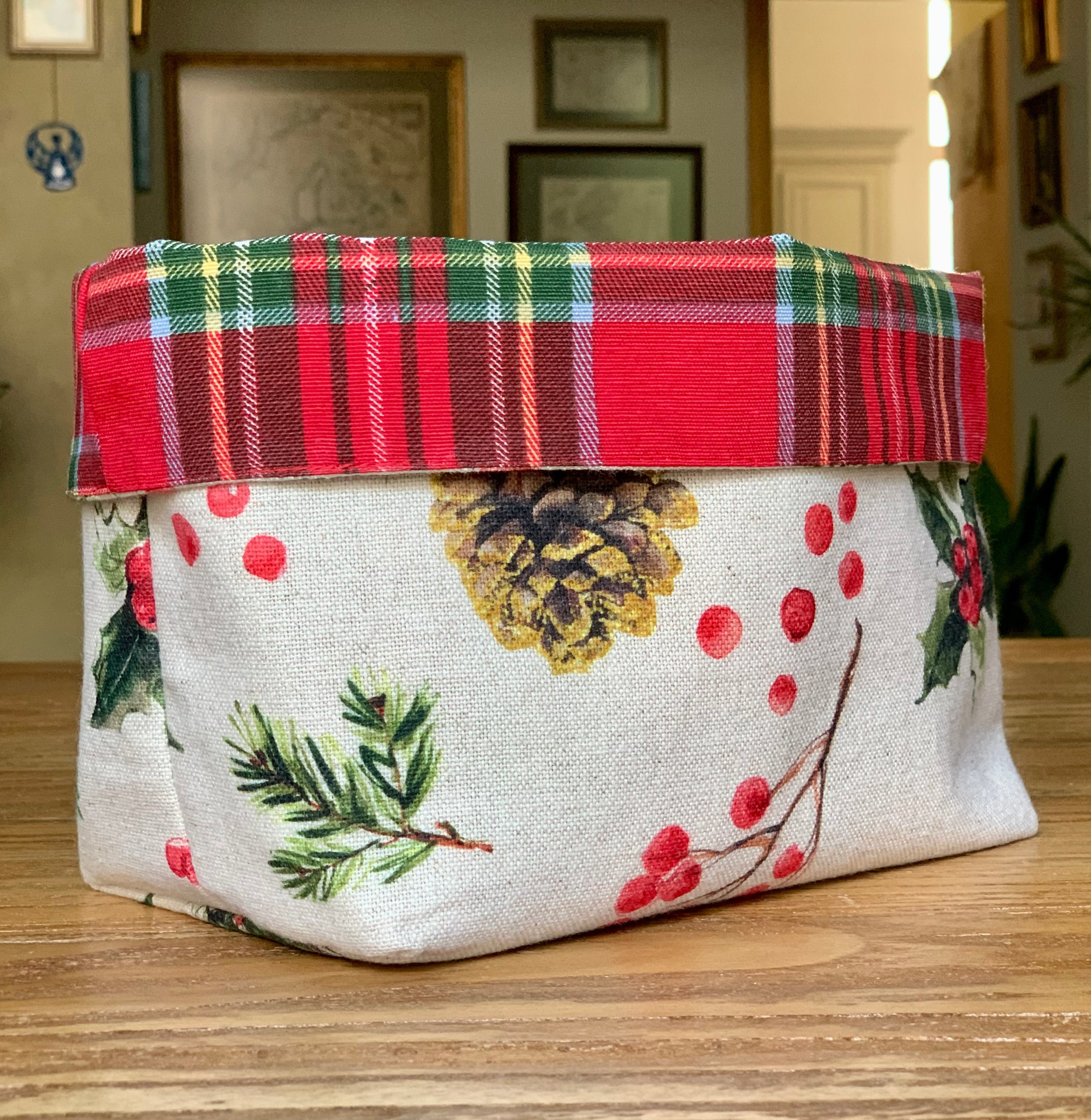 Christmas Bread cloth, Fabric Basket, Linen-Cotton Mix, Printed |