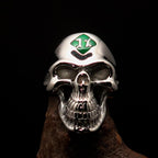 Mirror polished Men's Outlaw Biker Ring green 1% Skull - Sterling Silver