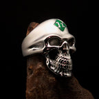 Mirror polished Men's Outlaw Biker Ring green 1% Skull - Sterling Silver