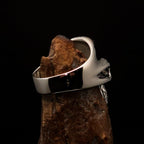 Mirror polished Men's Outlaw Biker Ring green 1% Skull - Sterling Silver