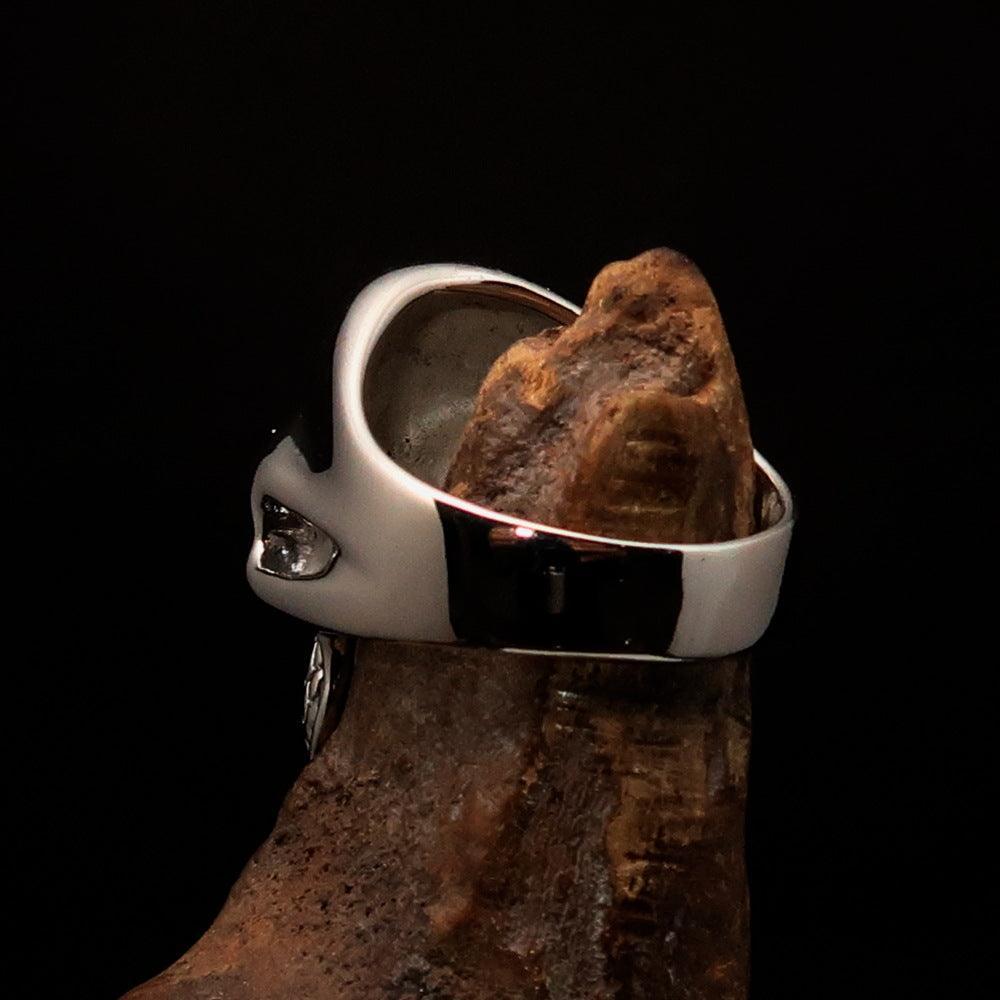 Mirror polished Men's Outlaw Biker Ring green 1% Skull - Sterling Silver