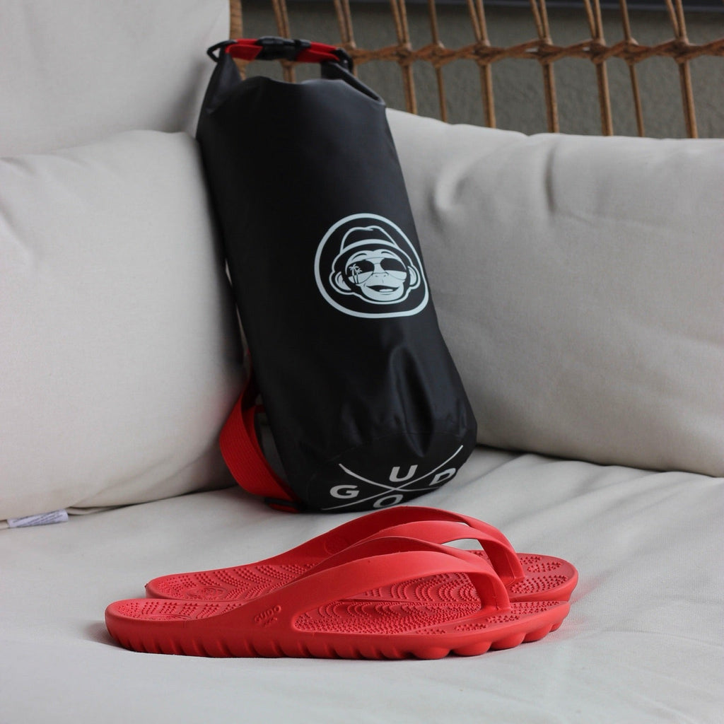 Fire Red Flip-Flops + Drybag