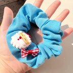 Blue & White Cute Snowman Bow Hair Tie