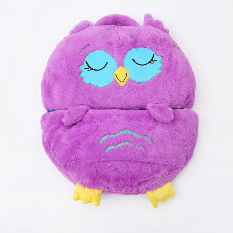 Kids Owl Sleeping Bag Plush Doll Pillow Purple