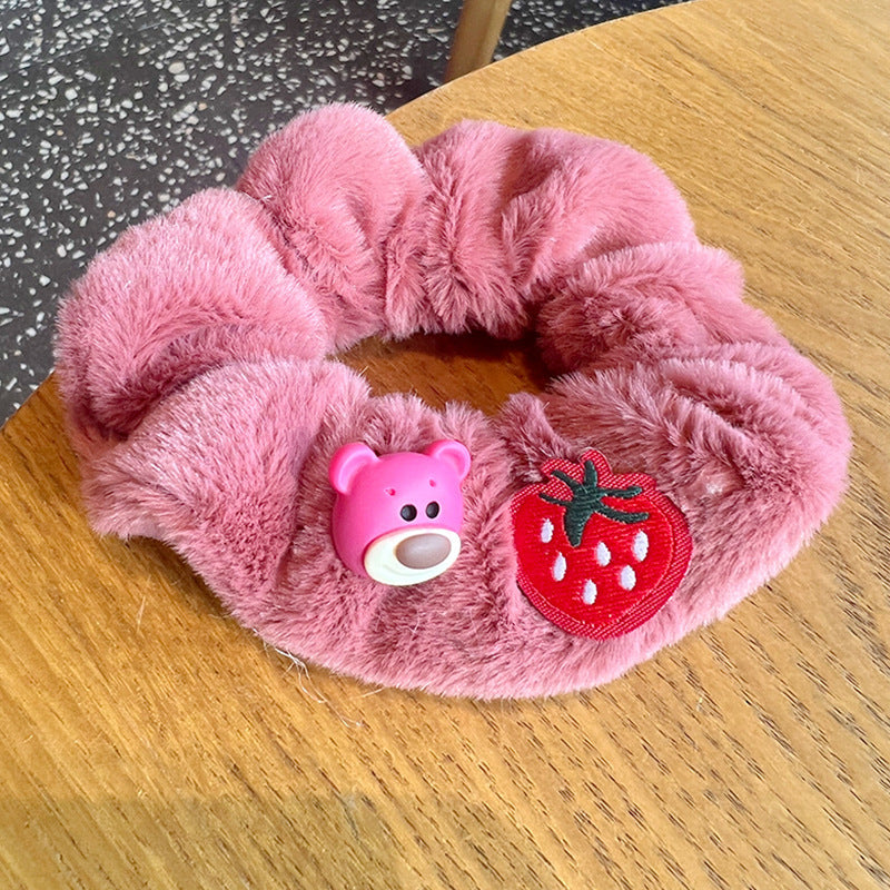 Cute Strawberry Rose Red Bear Scrunchies-  5pcsBeautiful Girls Gift
