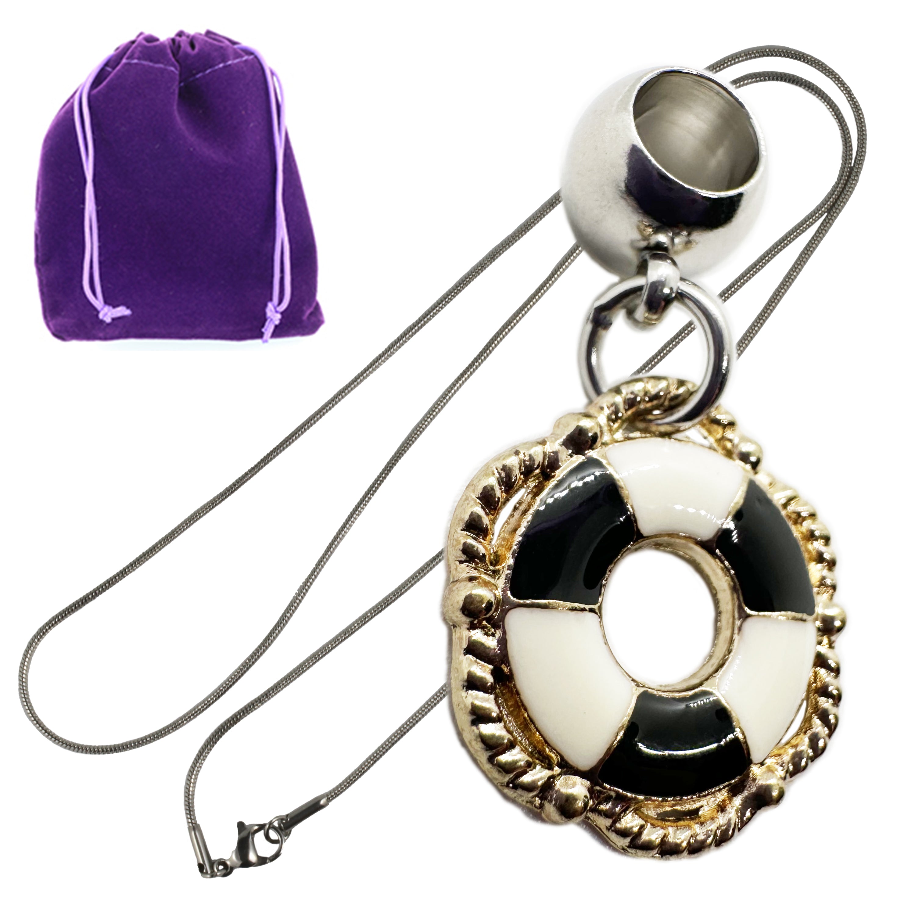 Life Saver Necklace - Stainless Steel Snake Chain Bracelet with Metal Alloy Charm - Nautical Themed Life Preserver, Life Saver, Life Guard Design - Durable and Elegant Jewelry Accessory for Men and Women-0