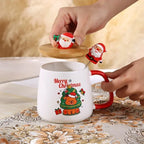Ceramic Christmas Mug with Lid & Spoon Set-1
