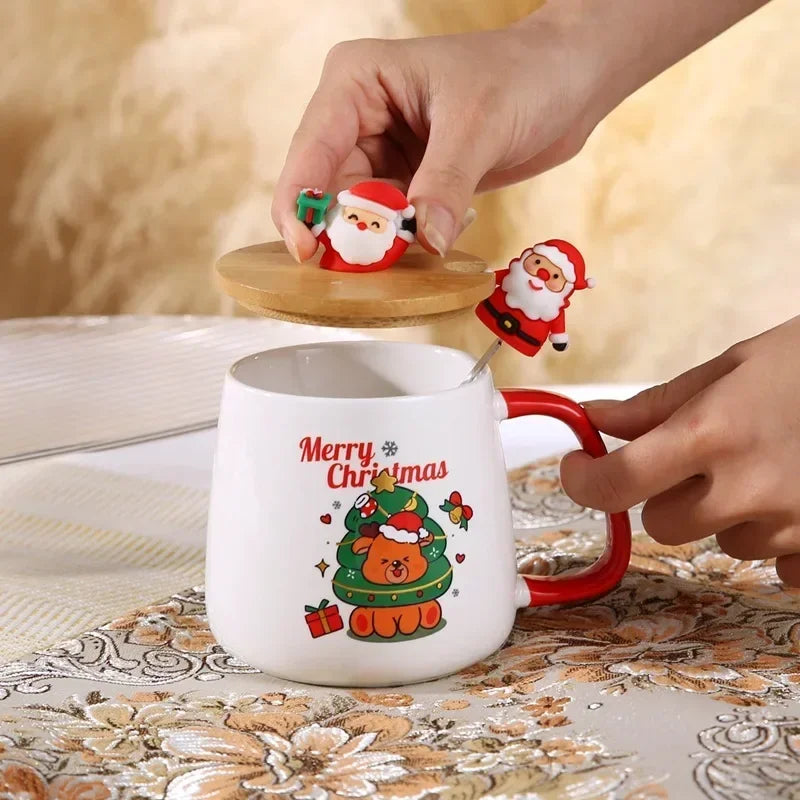 Ceramic Christmas Mug with Lid & Spoon Set-1