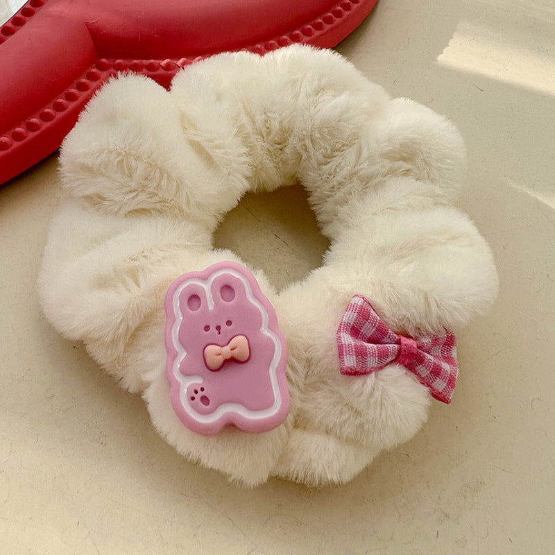 Pink Cute Animal Plush Hair Tie
