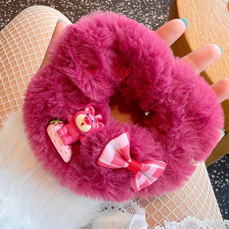 Cute Rose Red Bear Plush Hair Tie