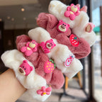 Cute Strawberry Rose Red Bear Scrunchies-  5pcsBeautiful Girls Gift