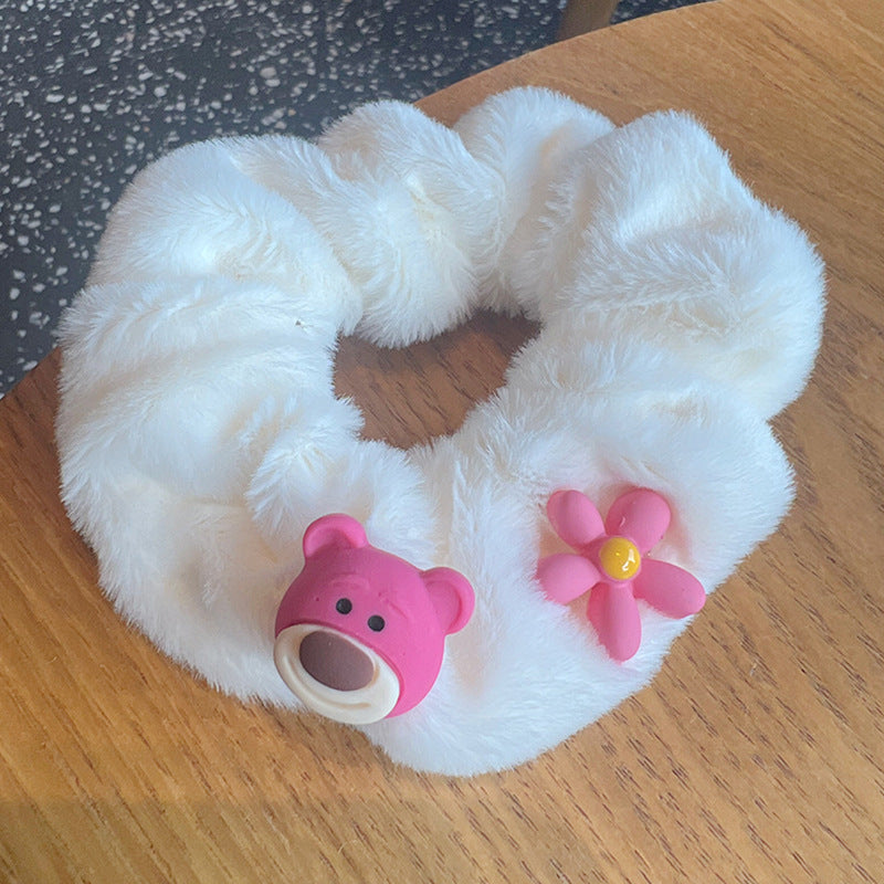 Cute Strawberry Rose Red Bear Scrunchies-  5pcsBeautiful Girls Gift