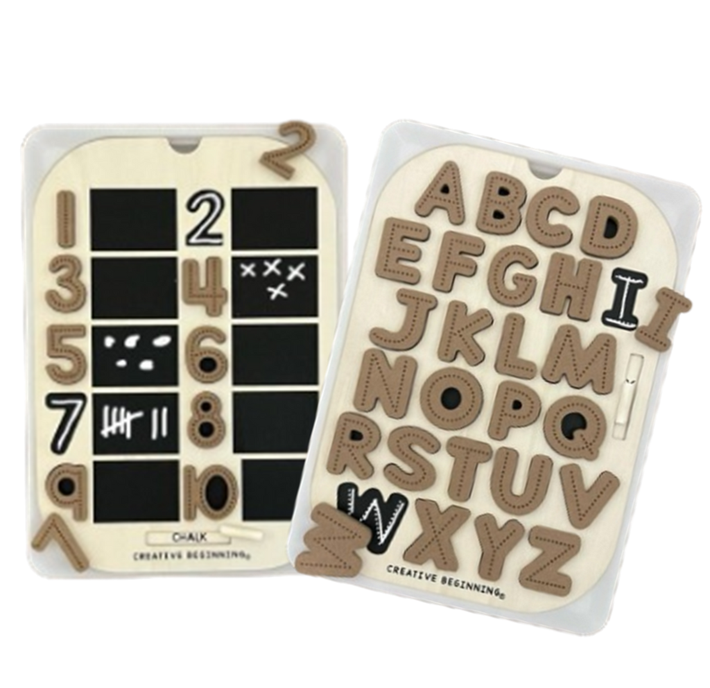 Grand couvercle TROFAST avec ardoise intégrée (lettres majuscules et chiffres) | Couvercle pour table sensorielle | Puzzle tableau noir pour table sensorielle (alphabet et chiffres)