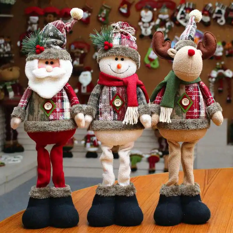 Cheerful Christmas Dolls Set - Reindeer, Snowman, and Santa Claus Standing Dolls