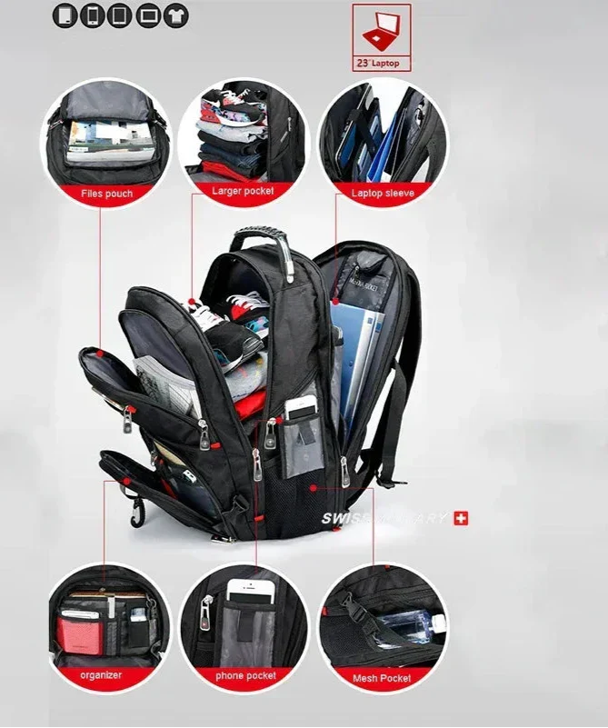 Waterproof Backpack with USB Charging PortRucksack Black-3