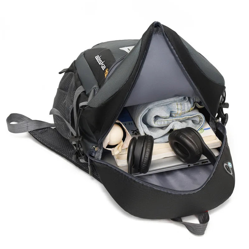 Outdoor Backpack Camping with Earphone Hole Black-1
