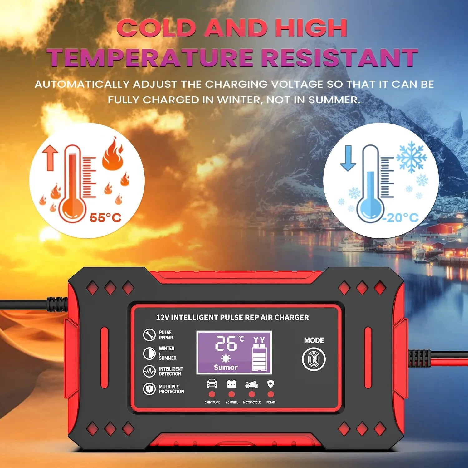 6A 12V Smart Car Battery Charger Lead-Acid Battery Red-2