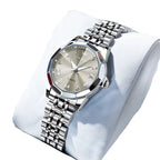 Womens Stainless Steel Quartz Watch Waterproof (Silver Grey)-0