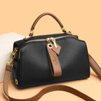 Crossbody Tote Bag Solid PU Leather Shoulder Women Black