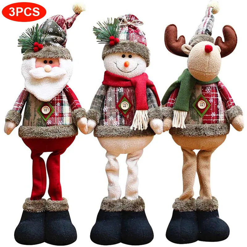Cheerful Christmas Dolls Set - Reindeer, Snowman, and Santa Claus Standing Dolls
