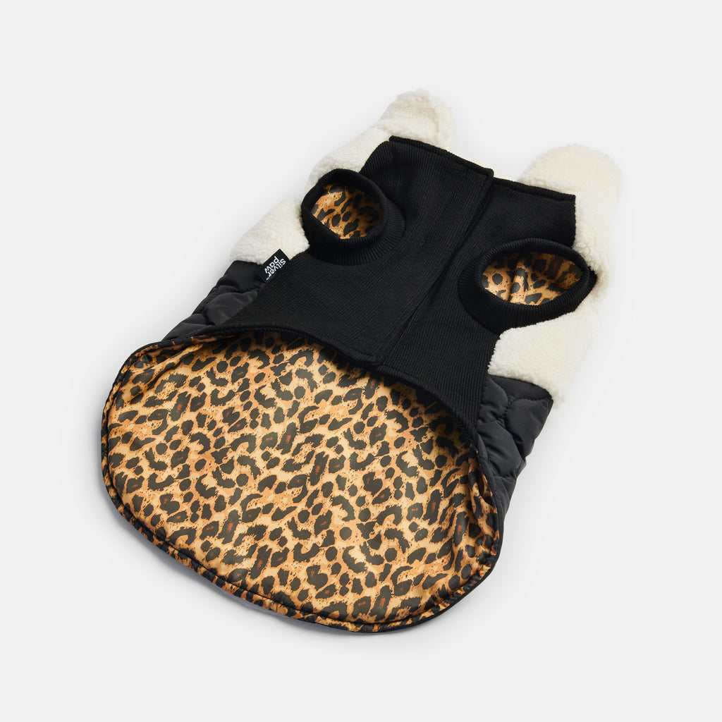 Stylish Sherpa Coat with Leopard Pocket, Pets Jacket