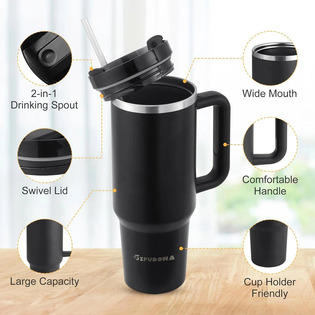1200ml Stainless Steel Insulated Straw Water Bottle Thermal Coffee Car