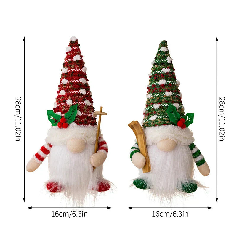 Enchanting Christmas Doll Sled Elf Ski Gnome with LED Light - 28cm (2pc Red Green)