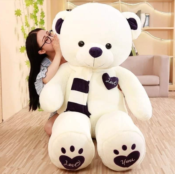 Huge 100cm White Giant Teddy Bear Toys Stuffed Animals Soft Plush Cotton Scarf Bear Hold Pillow Doll-3