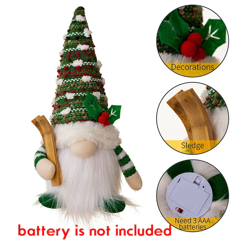 Enchanting Christmas Doll Sled Elf Ski Gnome with LED Light - 28cm (2pc Red Green)