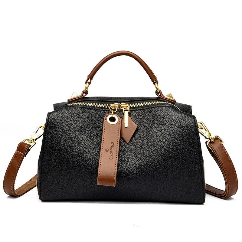 Crossbody Tote Bag Solid PU Leather Shoulder Women Black
