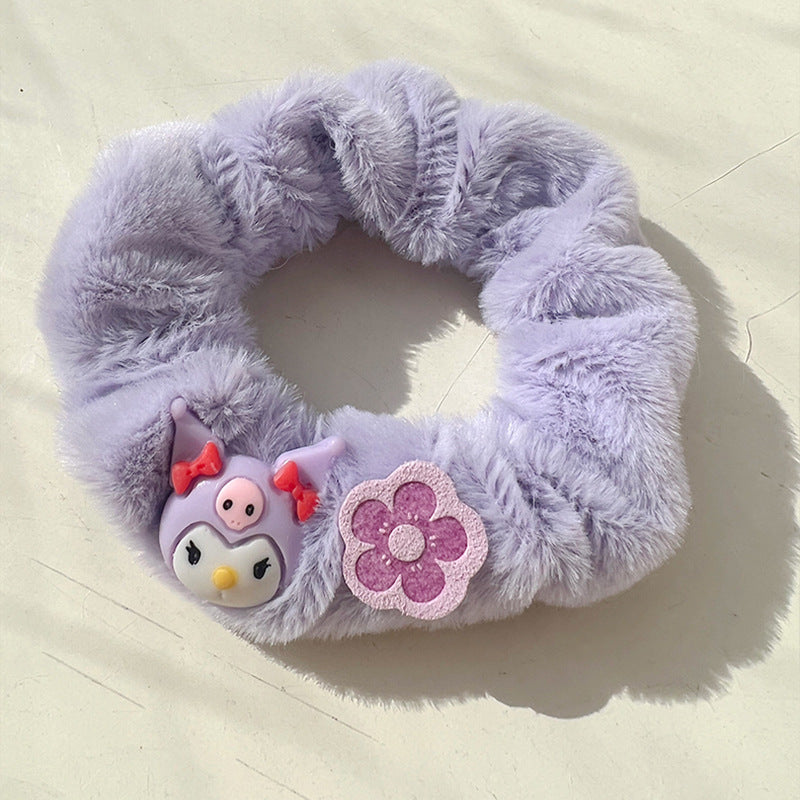 Fantasy Cream Purple Furry Hair Tie-5pcs Set