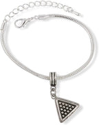 silver adjustable bracelet with a textured triangle charm