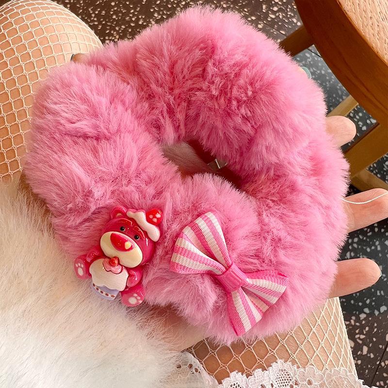 Cute Rose Red Bear Plush Hair Tie
