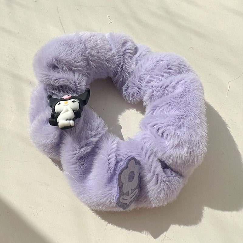 Fantasy Cream Purple Furry Hair Tie-5pcs Set