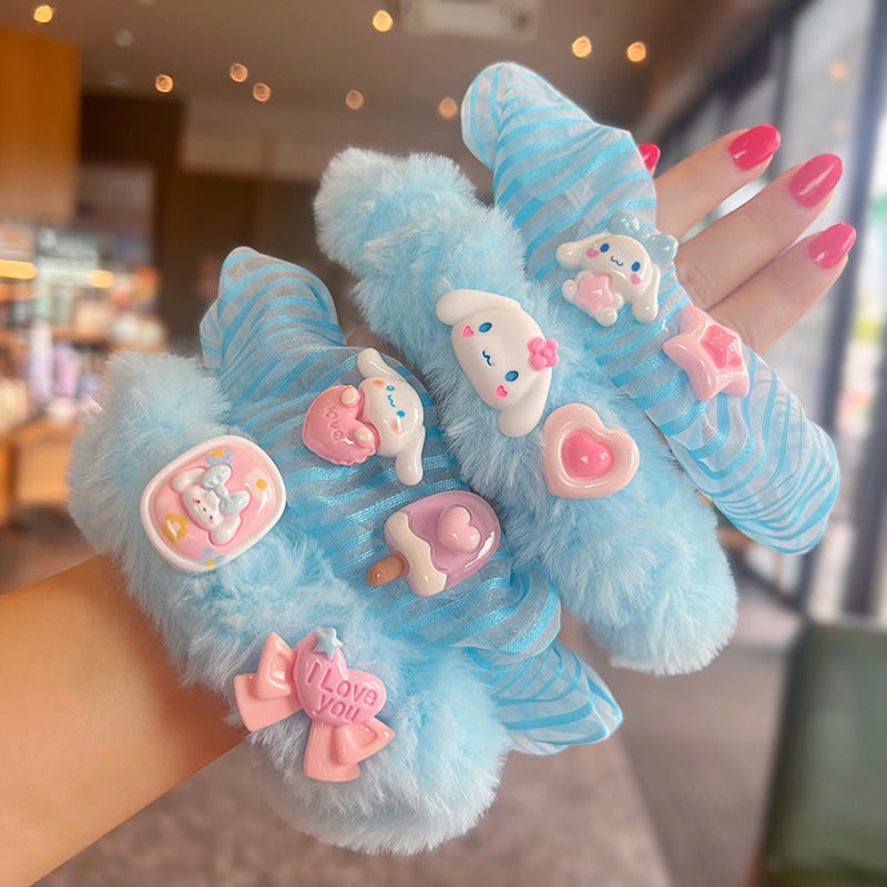 Blue Healing Big-Eared Dog Plush Hair Tie- 4pcs Set