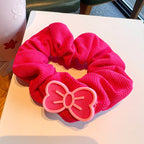 Rose Pink Plush Hair Scrunchies - Special Gift 4pcs Girls Set