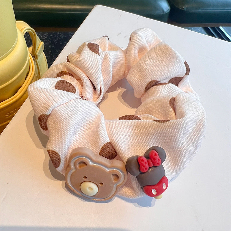 Brown Leather Biscuit Bear Hair Tie